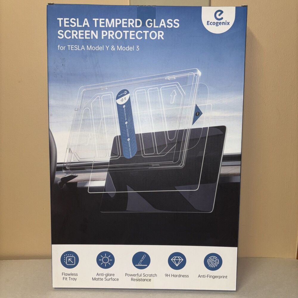 New - Ecogenix Tesla Temperd Glass Screen Protector 4 Models Y & 3 - Sealed